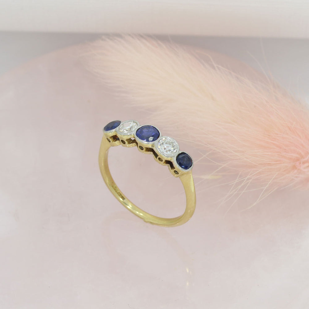 Pre Owned 18ct Yellow Gold Sapphire & Diamond 5 Stone Eternity