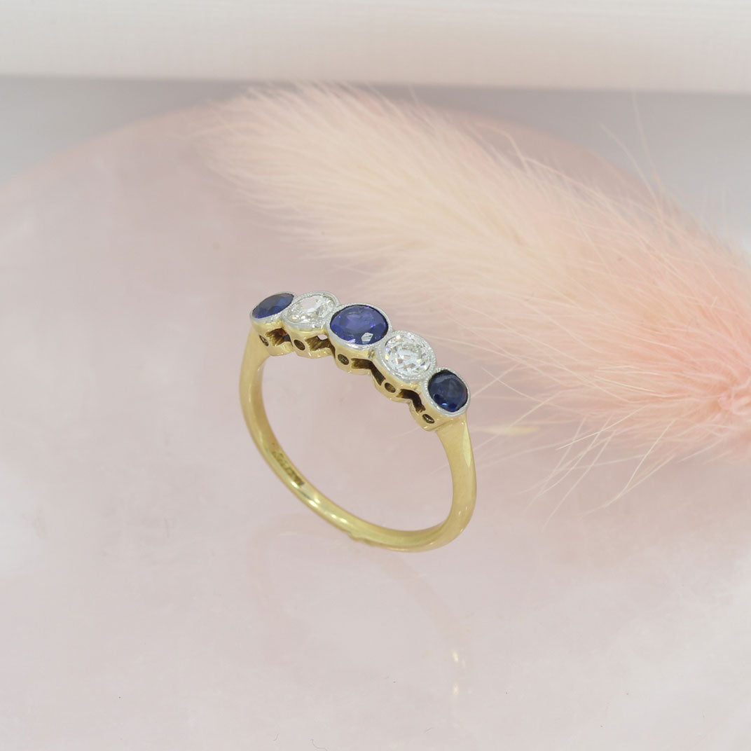 Pre Owned 18ct Yellow Gold Sapphire & Diamond 5 Stone Eternity