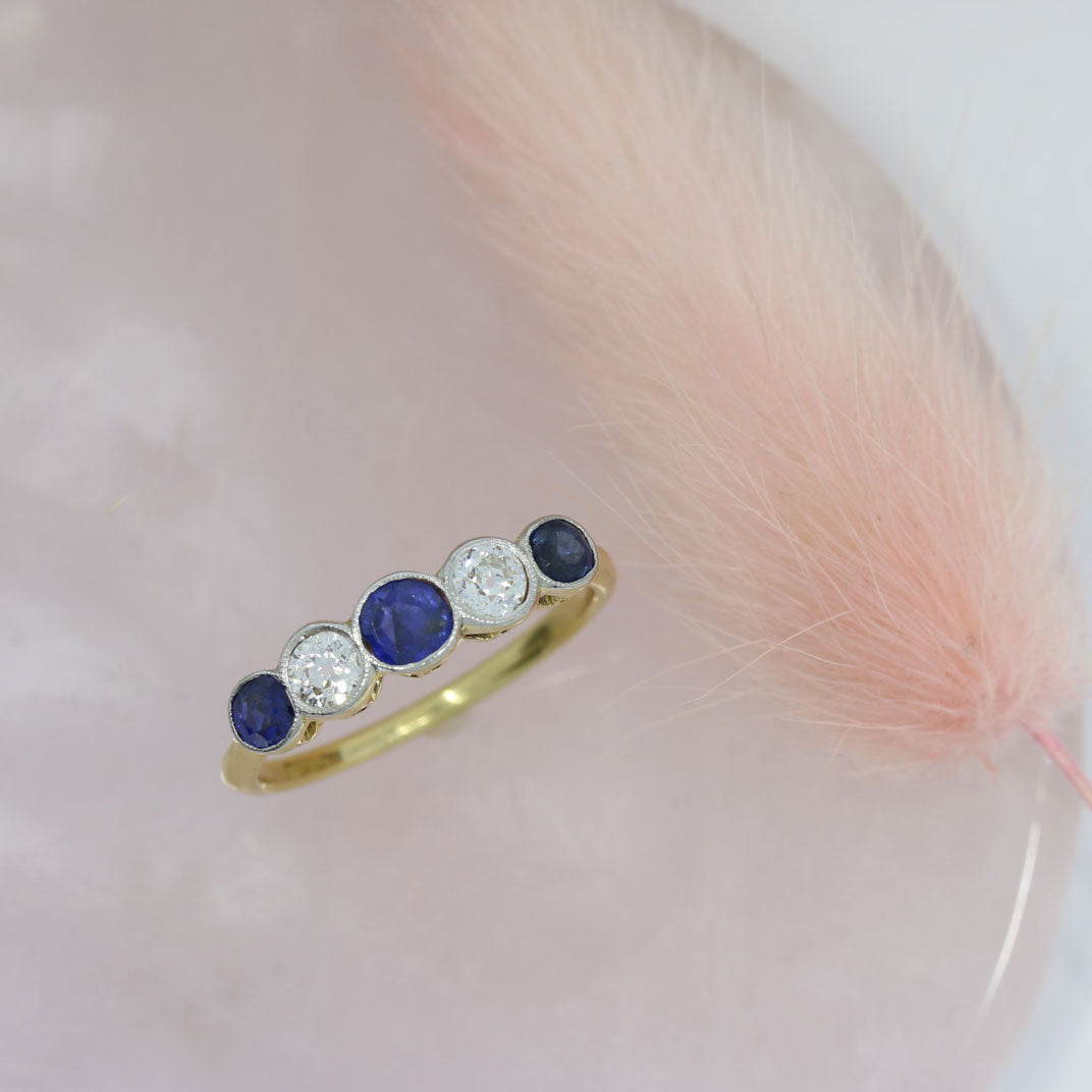 Pre Owned 18ct Yellow Gold Sapphire & Diamond 5 Stone Eternity