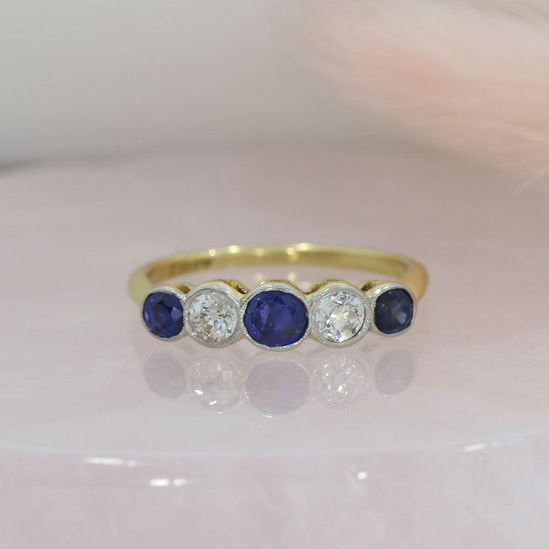 Pre Owned 18ct Yellow Gold Sapphire & Diamond 5 Stone Eternity