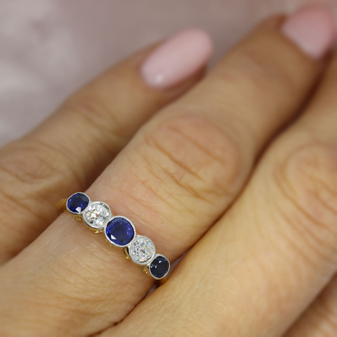 Pre Owned 18ct Yellow Gold Sapphire & Diamond 5 Stone Eternity