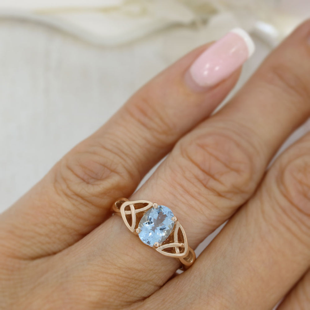 9ct Rose Gold Oval Celtic Style Aquamarine Ring 1.20ct