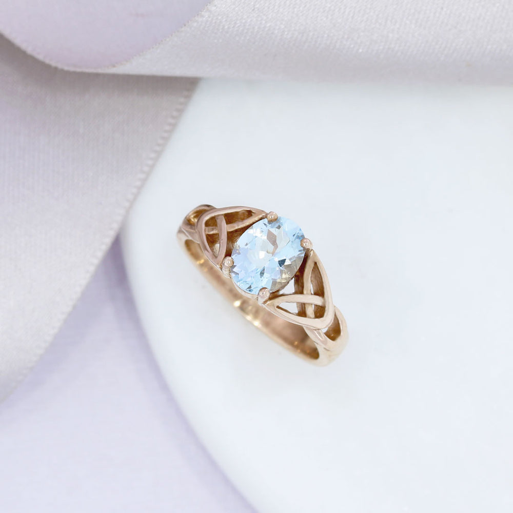 9ct Rose Gold Oval Celtic Style Aquamarine Ring 1.20ct
