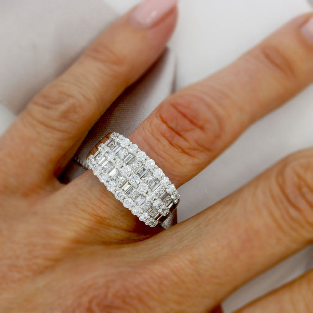 Pre Owned 18ct White Gold Fancy Wide Diamond Ring 2.72ct