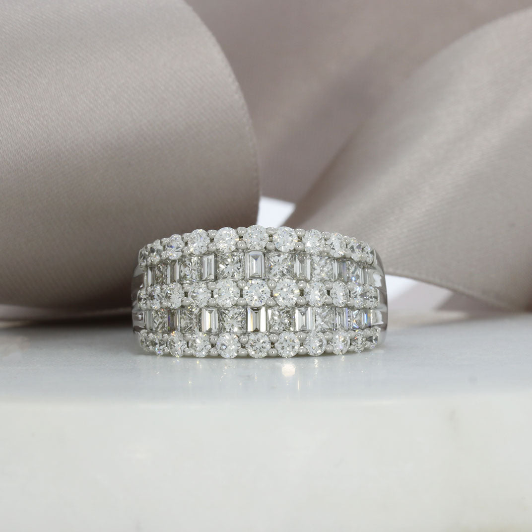 Pre Owned 18ct White Gold Fancy Wide Diamond Ring 2.72ct