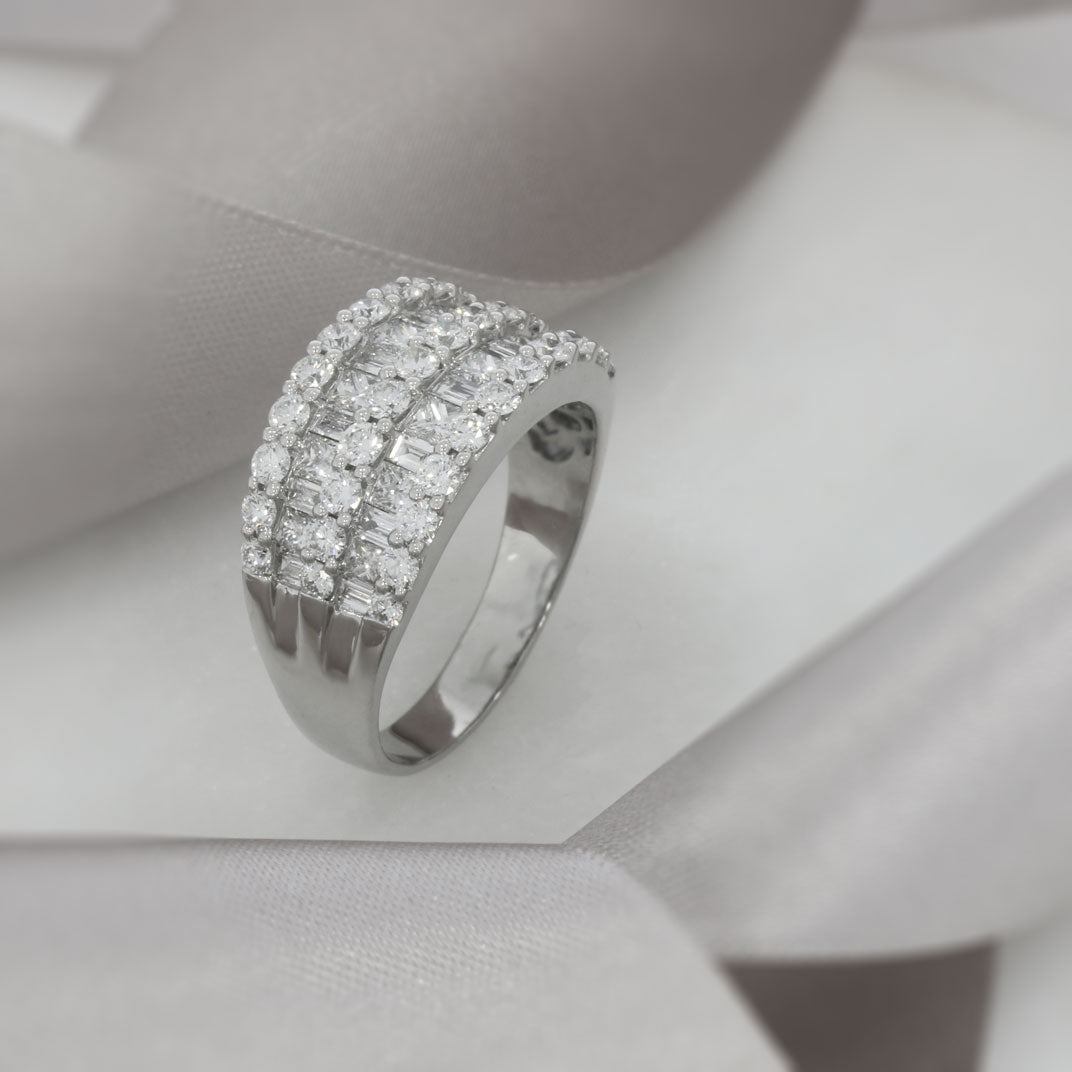 Pre Owned 18ct White Gold Fancy Wide Diamond Ring 2.72ct