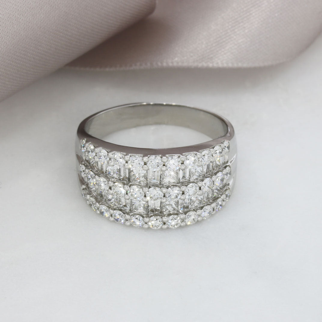 Pre Owned 18ct White Gold Fancy Wide Diamond Ring 2.72ct