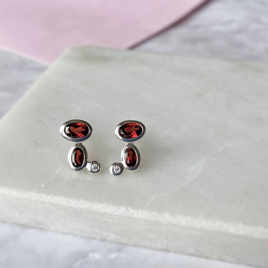 Silver Garnet & Cubic Zirconia Earrings