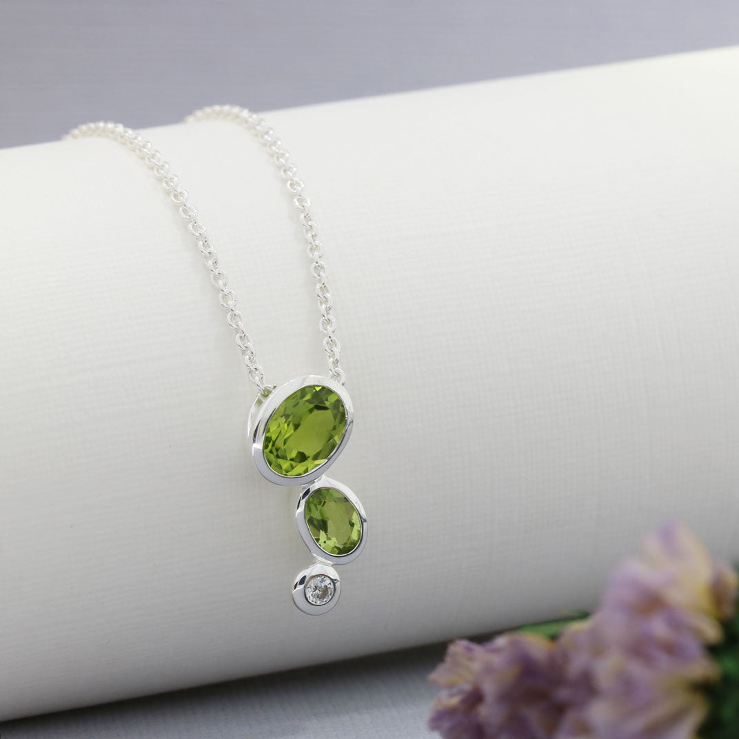Silver Peridot & CZ Bubble Pendant & Chain