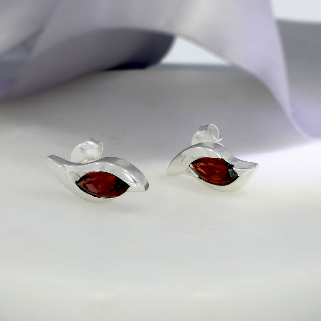 Silver Marquise Shape Garnet Earrings