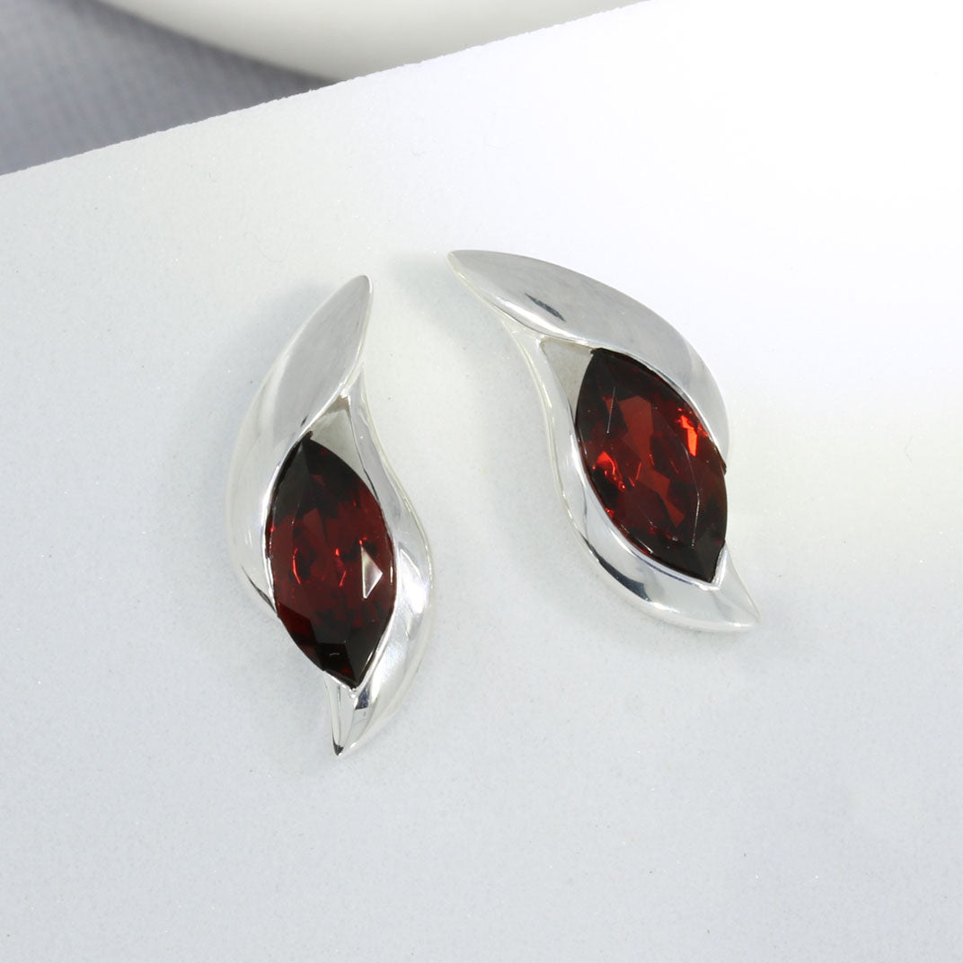 Silver Marquise Shape Garnet Earrings