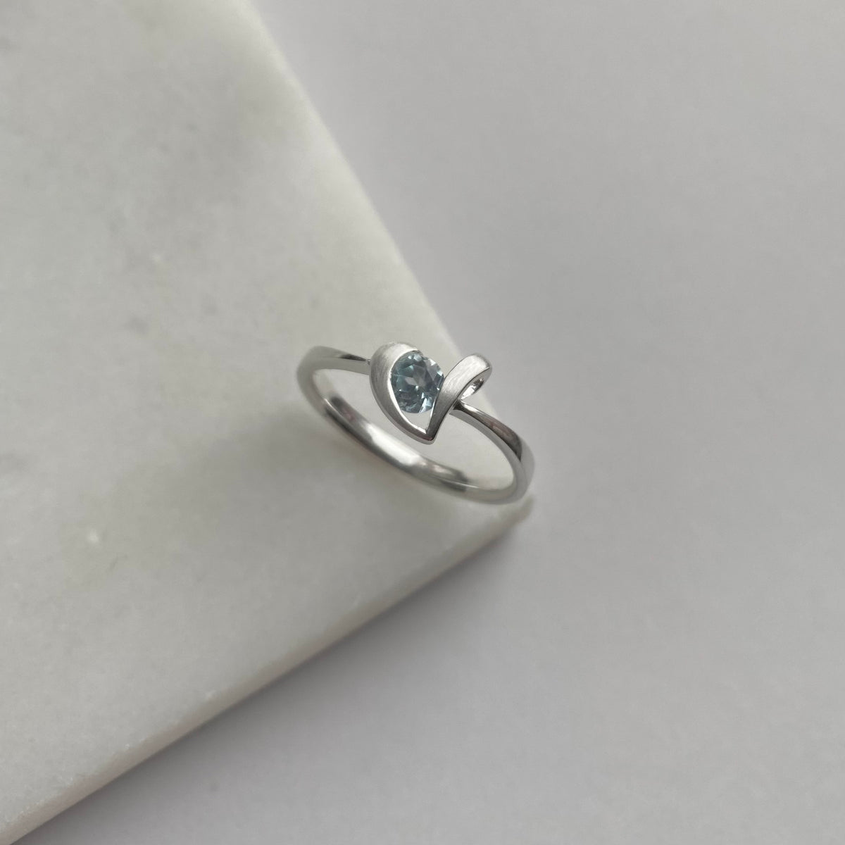Silver 925 Satin Finish Blue Topaz Heart Ring