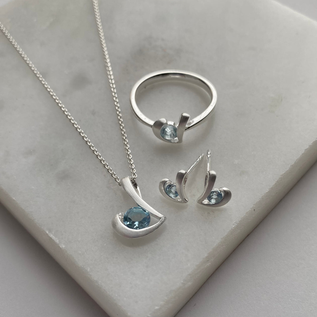 Silver 925 Satin Finish Blue Topaz Heart Ring