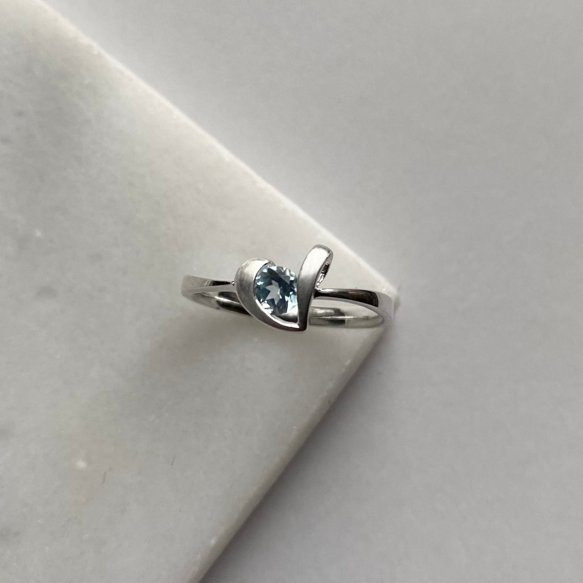 Silver 925 Satin Finish Blue Topaz Heart Ring