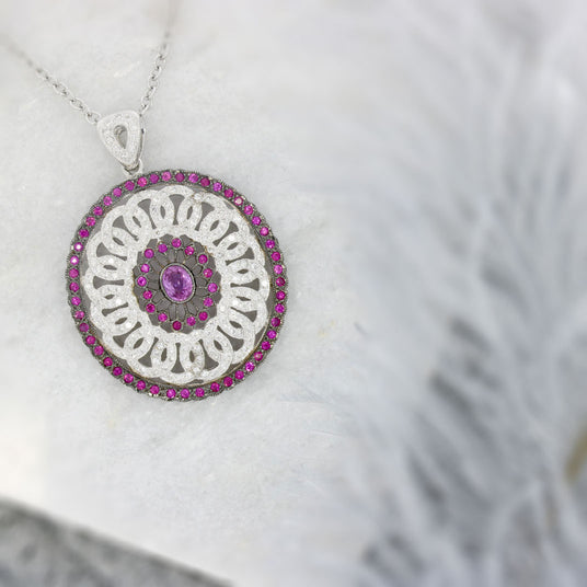 Pre Owned 18ct Ruby & Diamond Fancy Large Deco Style Pendant