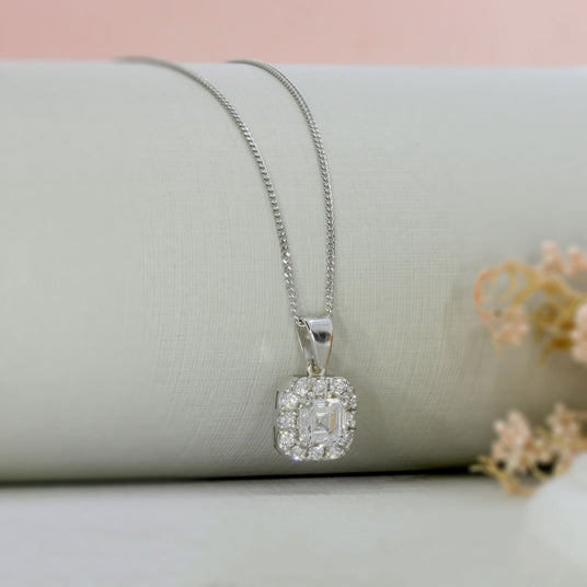 9ct Ascher Cut Lab Grown Diamond Cluster Pendant 1.31ct & 9ct Chain