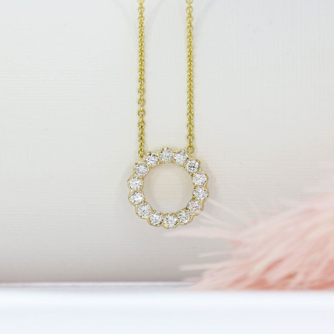 9ct Yellow Gold Circle Pendant with Laboratory Grown Diamonds 0.80ct 18Inch