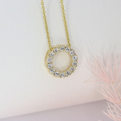 9ct Yellow Gold Circle Pendant with Laboratory Grown Diamonds 0.80ct 18Inch