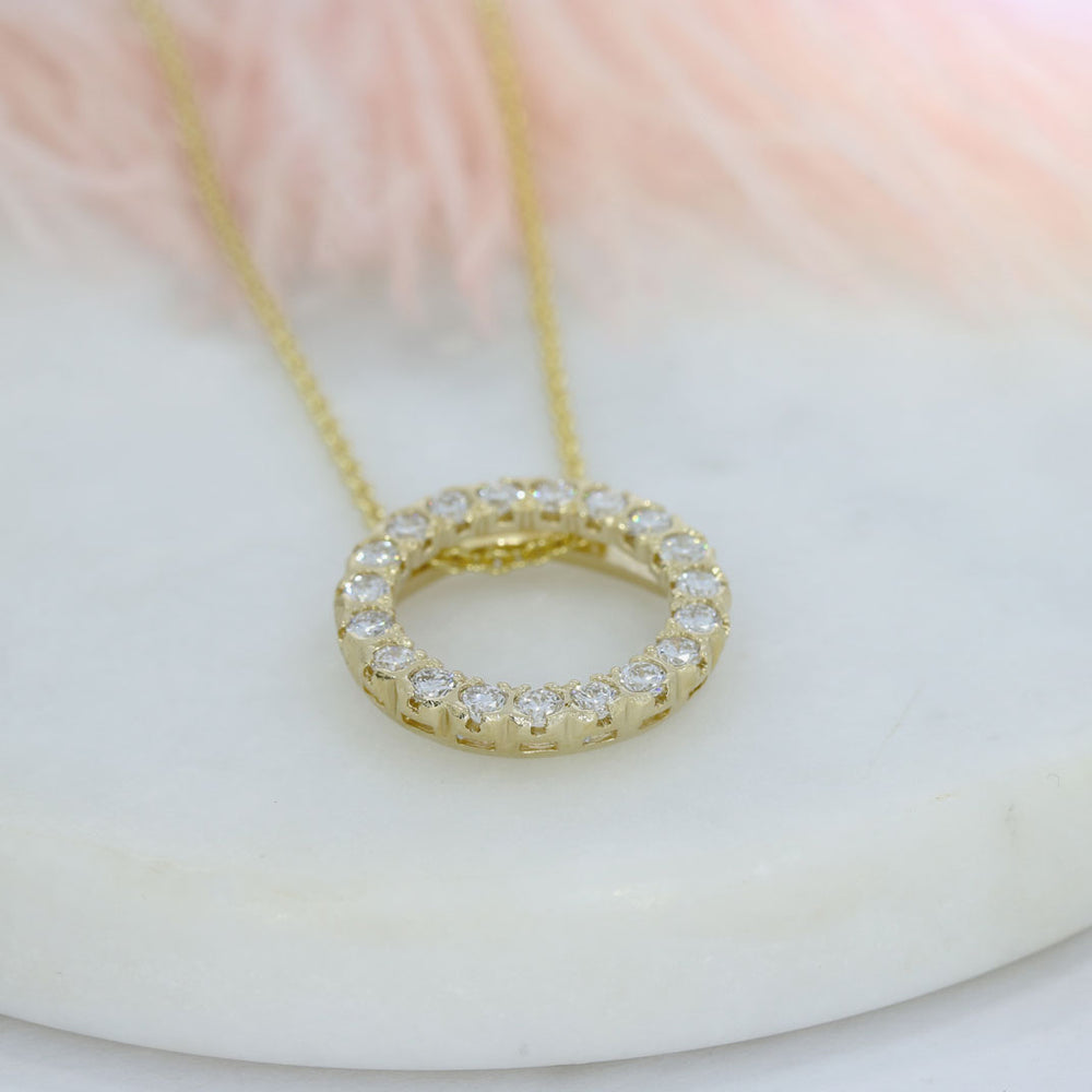 9ct Yellow Gold Circle Pendant with Lab Grown Diamonds 0.98ct 18 Inch
