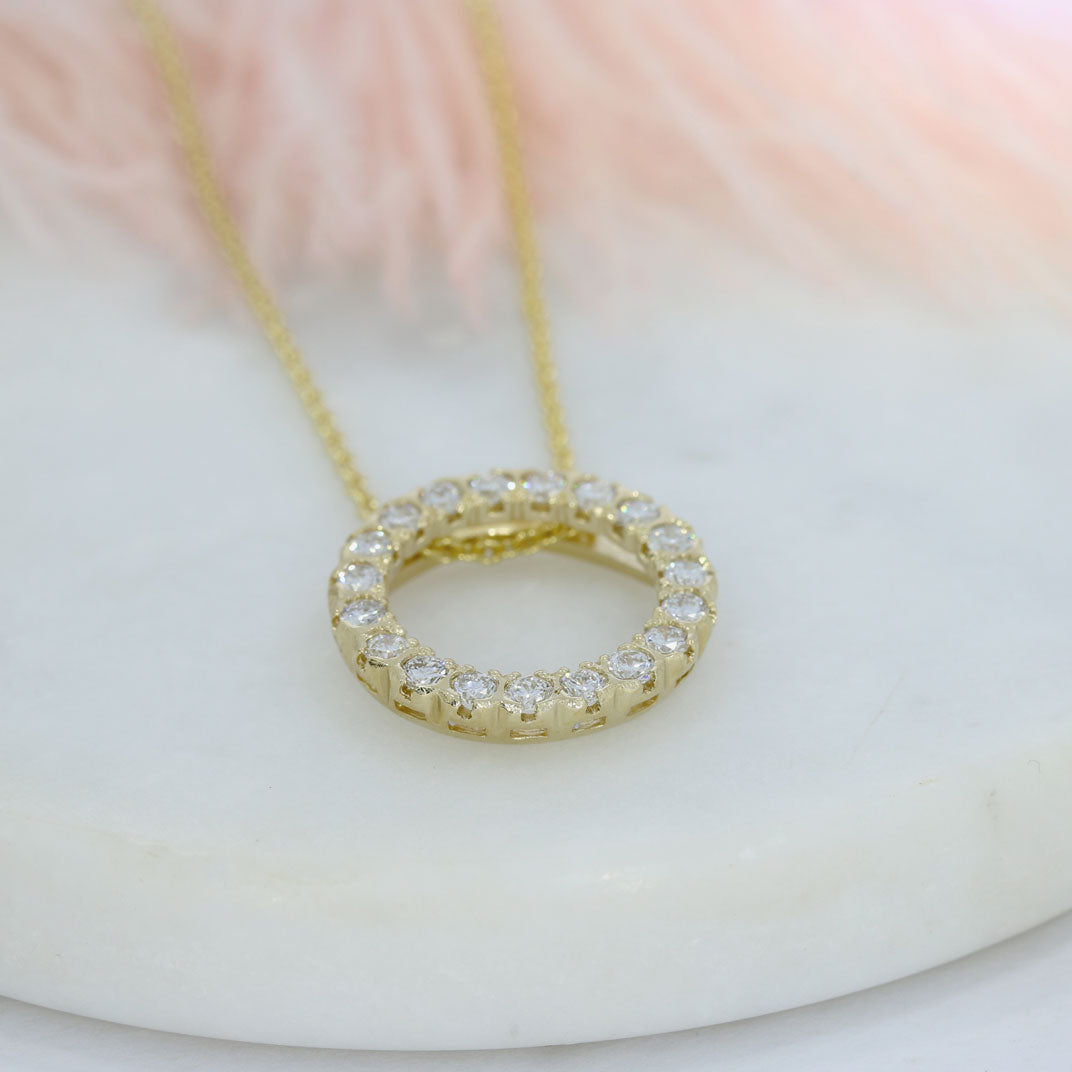 9ct Yellow Gold Circle Pendant with Lab Grown Diamonds 0.98ct 18 Inch