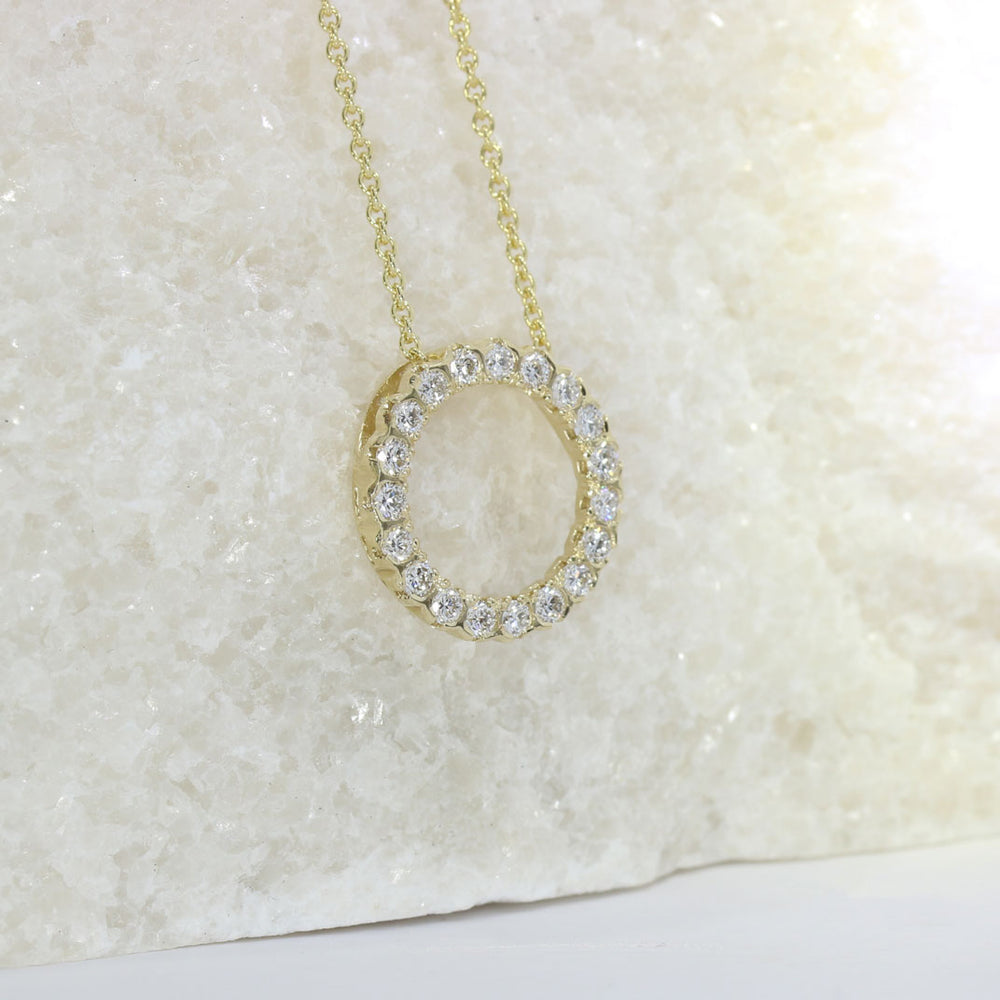 9ct Yellow Gold Circle Pendant with Lab Grown Diamonds 0.98ct 18 Inch