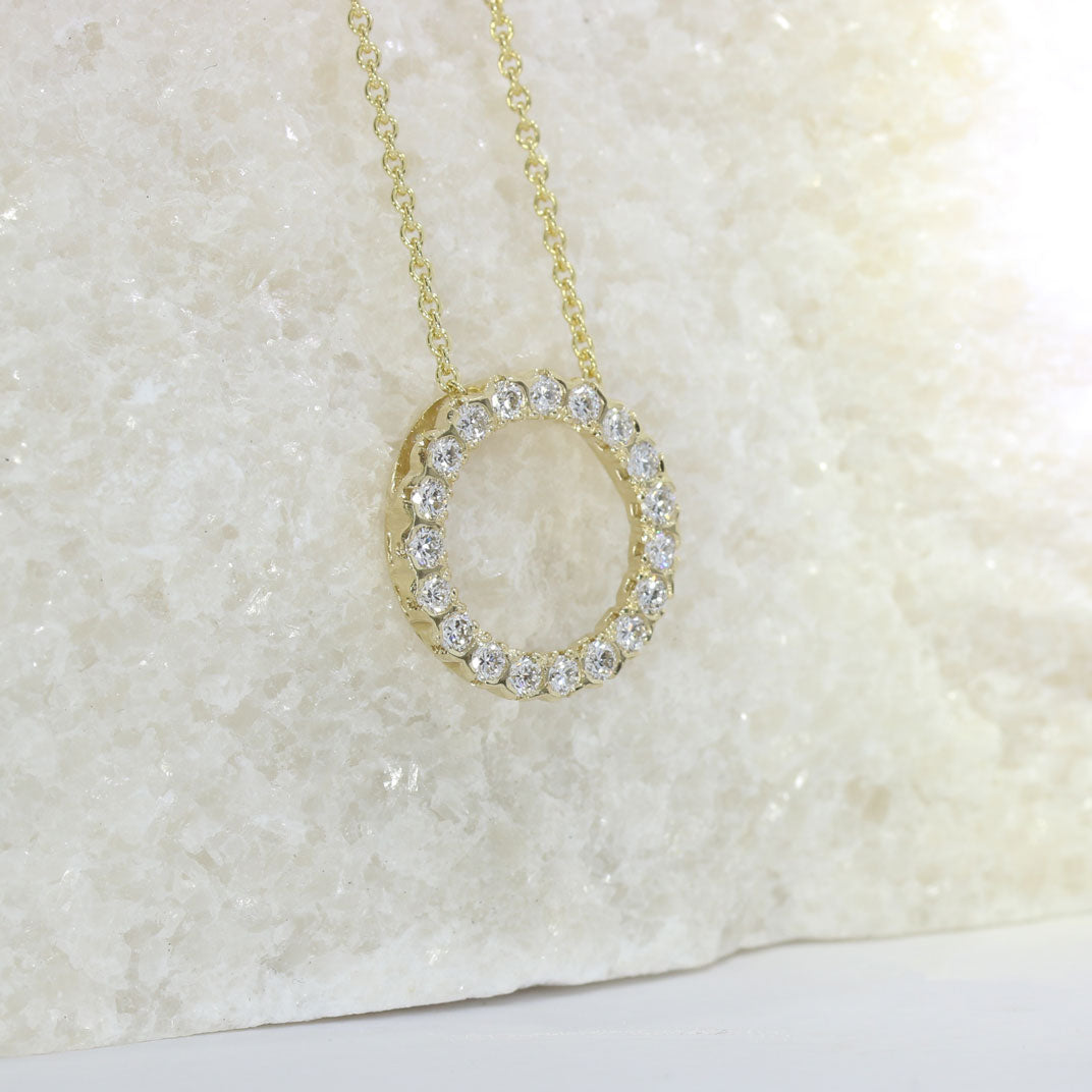 9ct Yellow Gold Circle Pendant with Lab Grown Diamonds 0.98ct 18 Inch