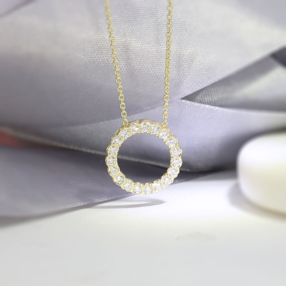 9ct Yellow Gold Circle Pendant with Lab Grown Diamonds 0.98ct 18 Inch