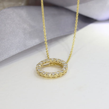 9ct Yellow Gold Circle Pendant with Lab Grown Diamonds 0.98ct 18 Inch