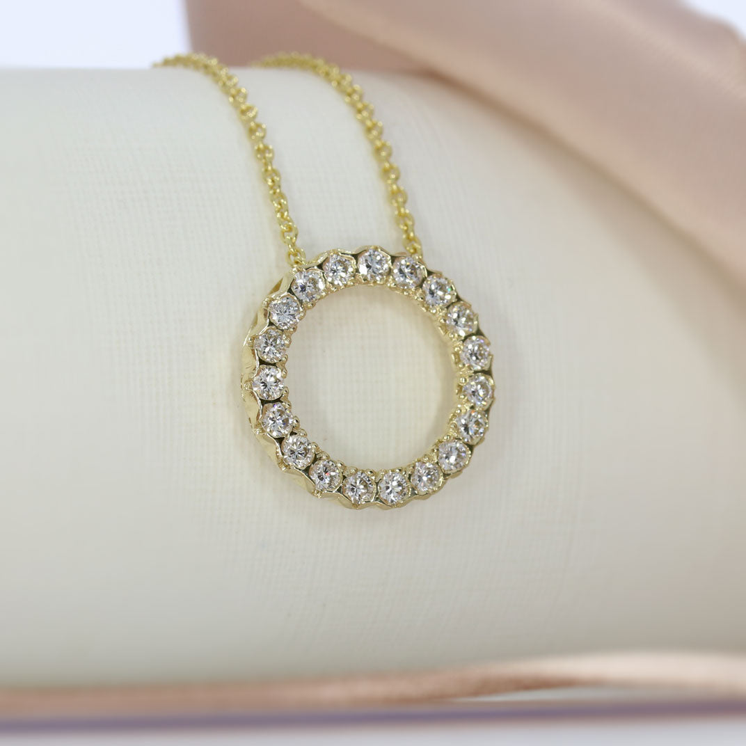 9ct Yellow Gold Circle Pendant with Lab Grown Diamonds 0.98ct D-F VVS 20 Inch