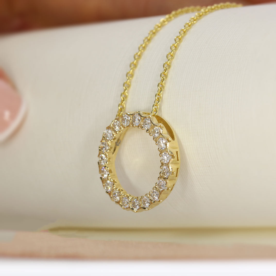 9ct Yellow Gold Circle Pendant with Lab Grown Diamonds 0.98ct D-F VVS 20 Inch