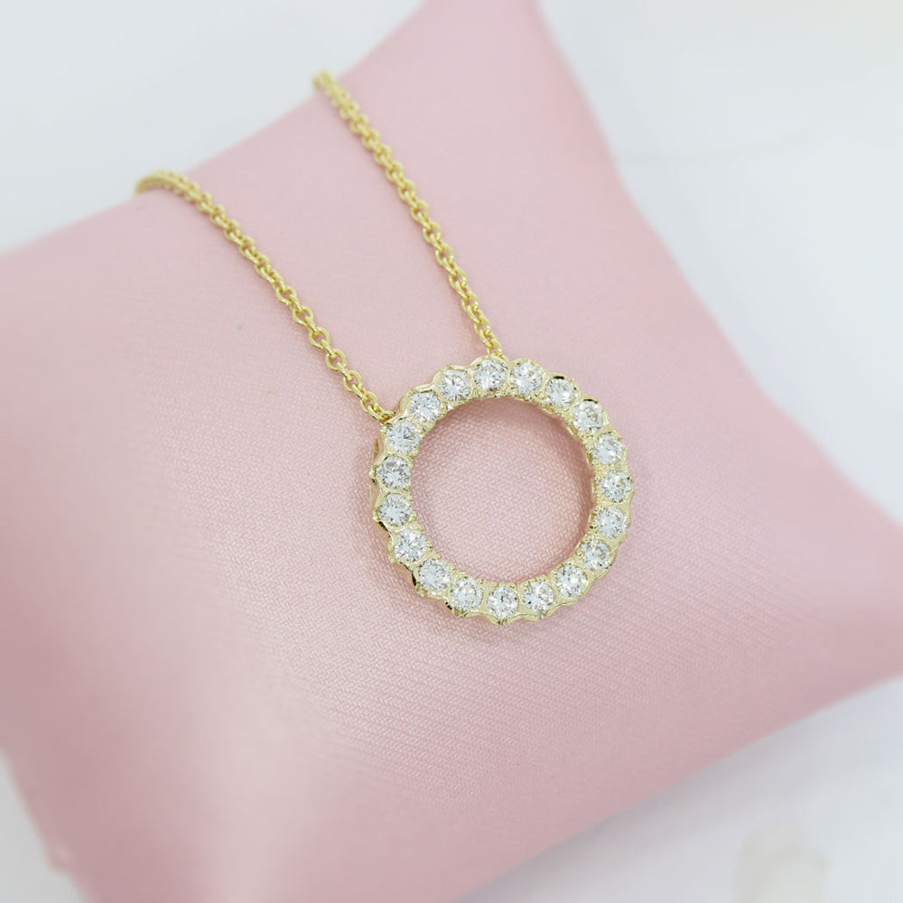 9ct Yellow Gold Circle Pendant with Lab Grown Diamonds 0.98ct D-F VVS 20 Inch