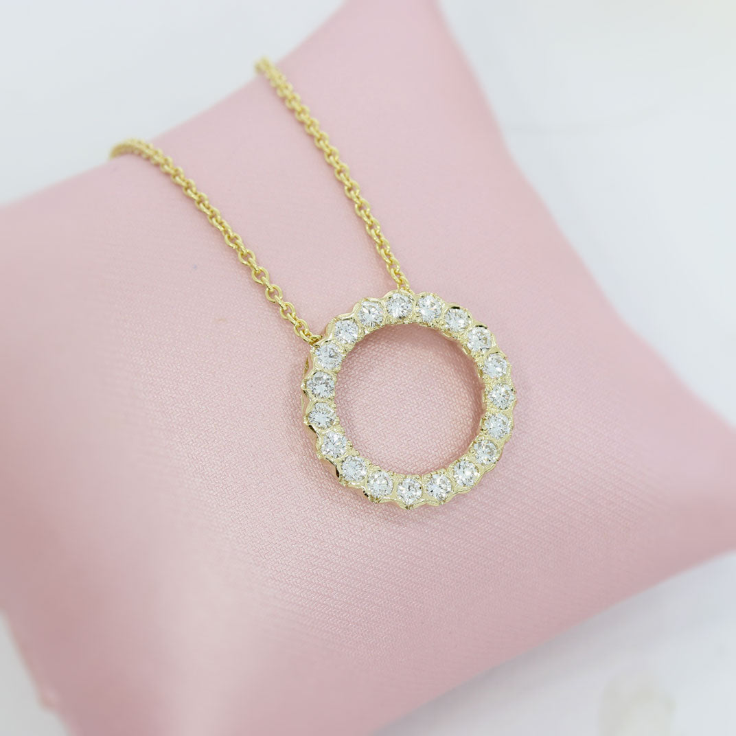 9ct Yellow Gold Circle Pendant with Lab Grown Diamonds 0.98ct D-F VVS 20 Inch