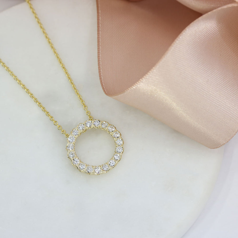 9ct Yellow Gold Circle Pendant with Lab Grown Diamonds 0.98ct D-F VVS 20 Inch