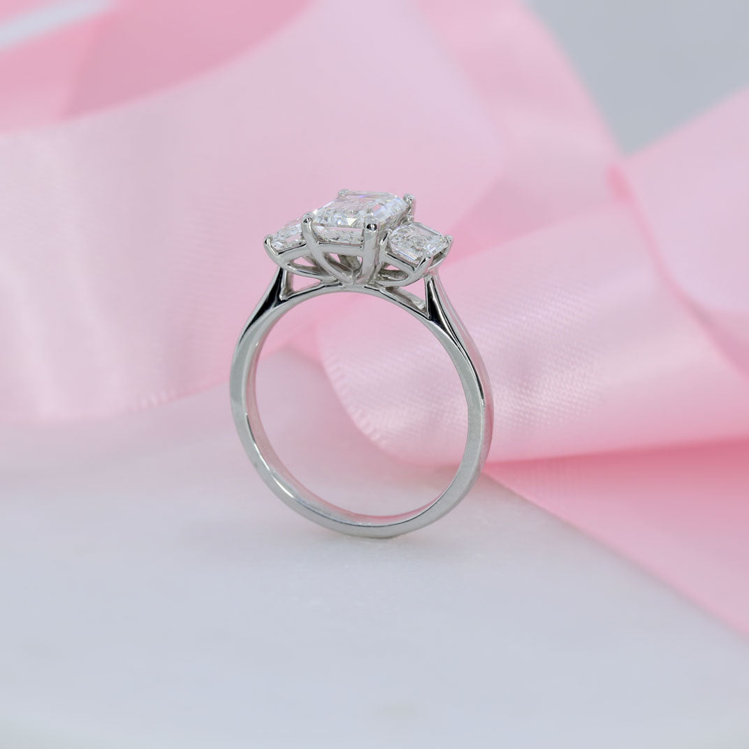 Pre Owned GIA Certified Platinum Emerald Cut 3 Stone Diamond Ring 2.32ct