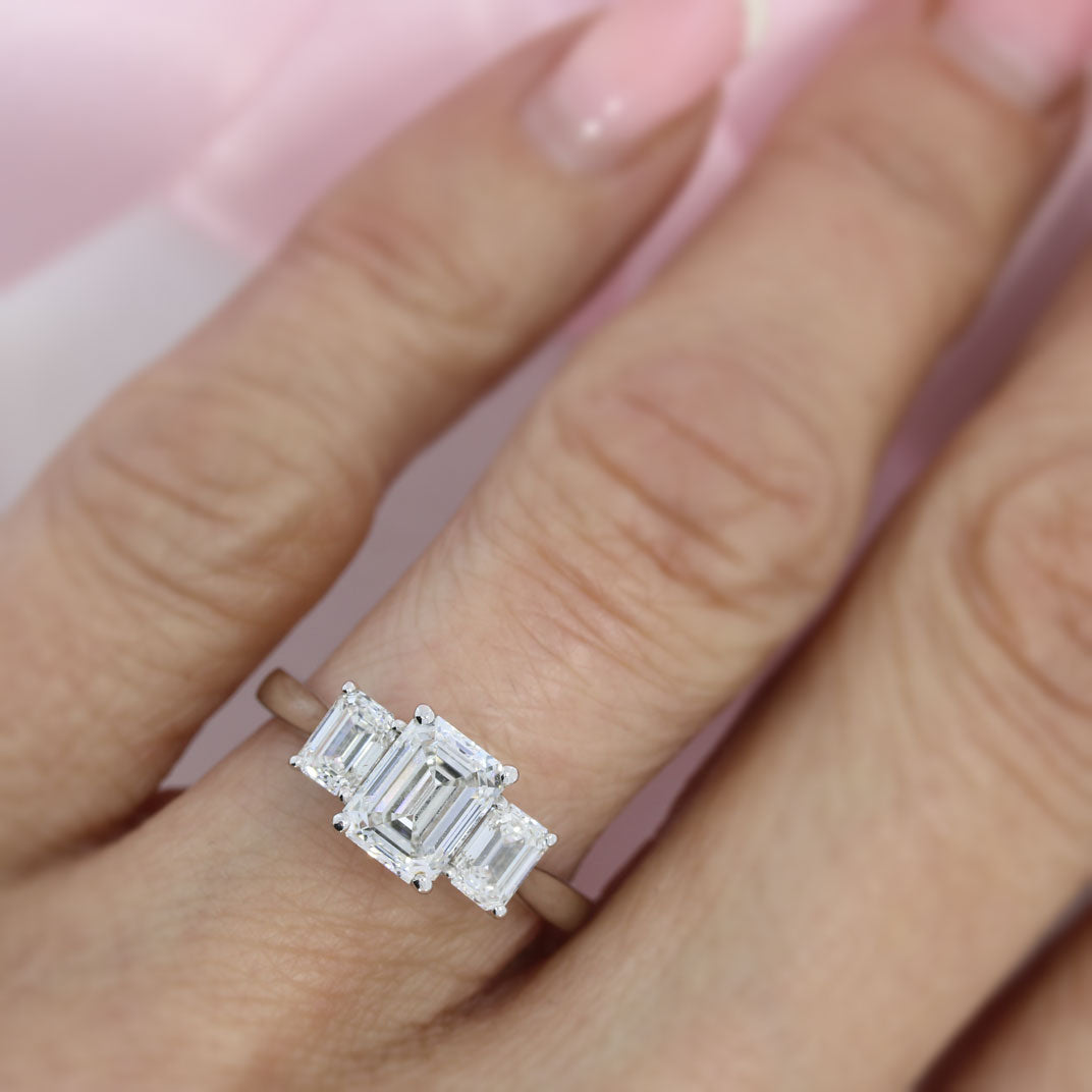 Pre Owned GIA Certified Platinum Emerald Cut 3 Stone Diamond Ring 2.32ct