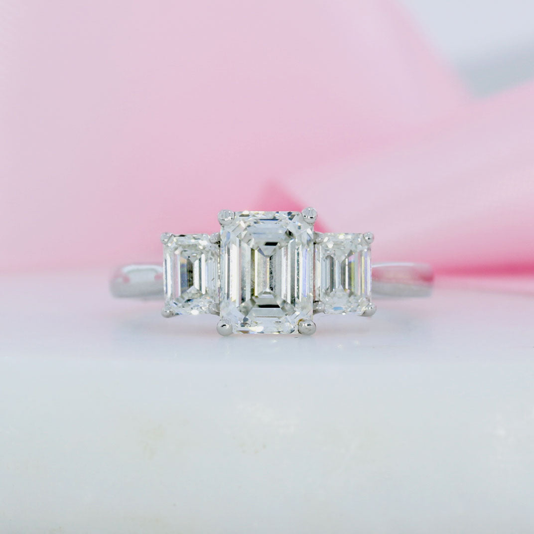 Pre Owned GIA Certified Platinum Emerald Cut 3 Stone Diamond Ring 2.32ct