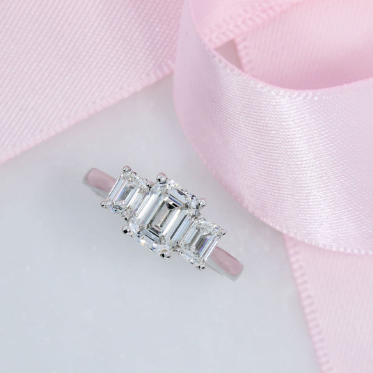 Pre Owned GIA Certified Platinum Emerald Cut 3 Stone Diamond Ring 2.32ct