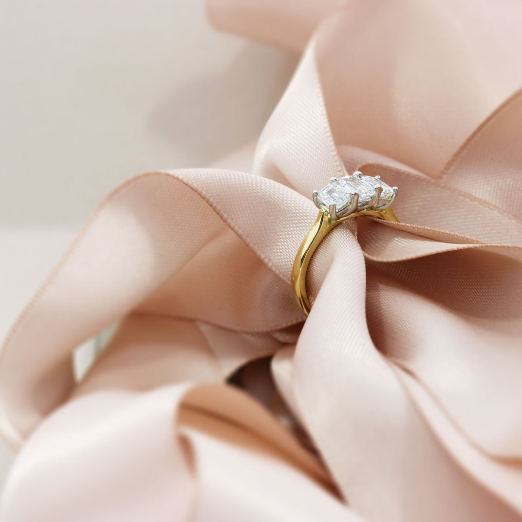 18ct Yellow Laboratory Grown Emerald Cut Diamond 3 Stone Ring Approx 1.70ct