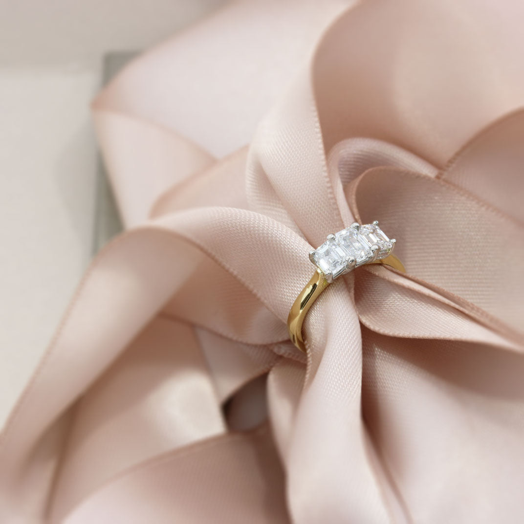 18ct Yellow Laboratory Grown Emerald Cut Diamond 3 Stone Ring Approx 1.70ct