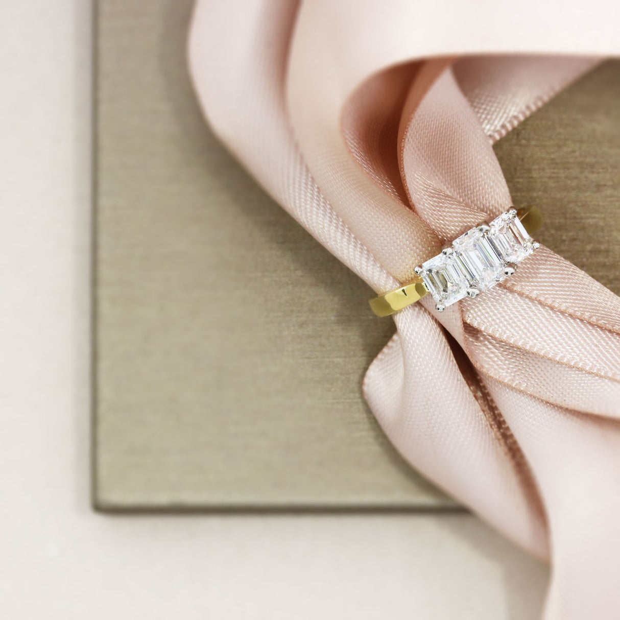 18ct Yellow Laboratory Grown Emerald Cut Diamond 3 Stone Ring Approx 1.70ct