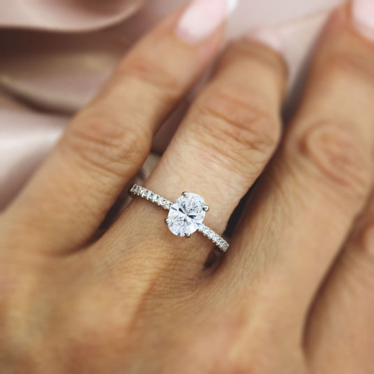 Platinum Lab Grown Oval Diamond Solitaire Ring Shoulder Stones Approx 1.30ct