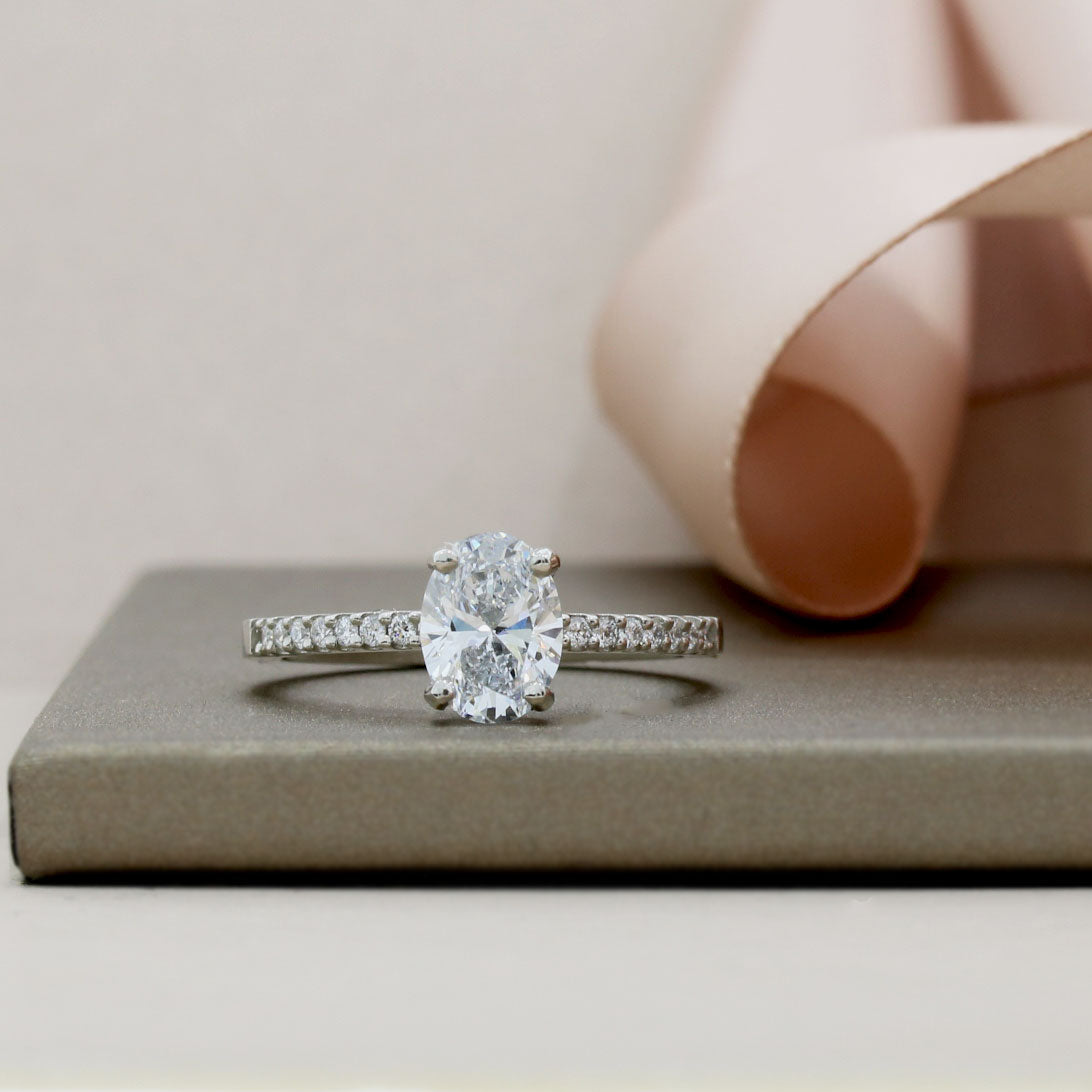 Platinum Lab Grown Oval Diamond Solitaire Ring Shoulder Stones Approx 1.30ct