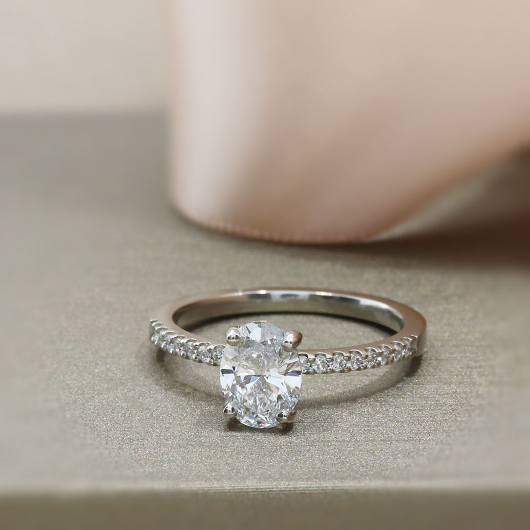 Platinum Lab Grown Oval Diamond Solitaire Ring Shoulder Stones Approx 1.30ct