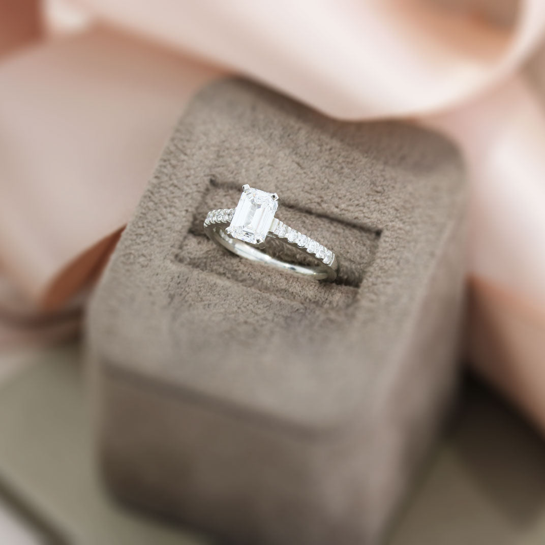 Platinum Lab Grown Emerald Cut Diamond Solitaire Ring & Shoulder Stones Approx 1.40ct