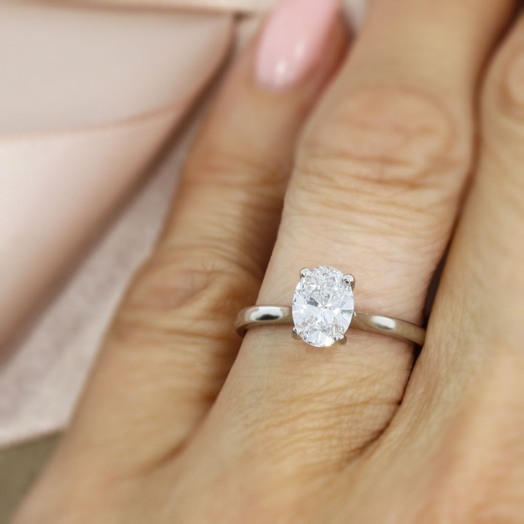 Platinum Claw Set Lab Grown Oval Diamond Solitaire Ring 1.15ct