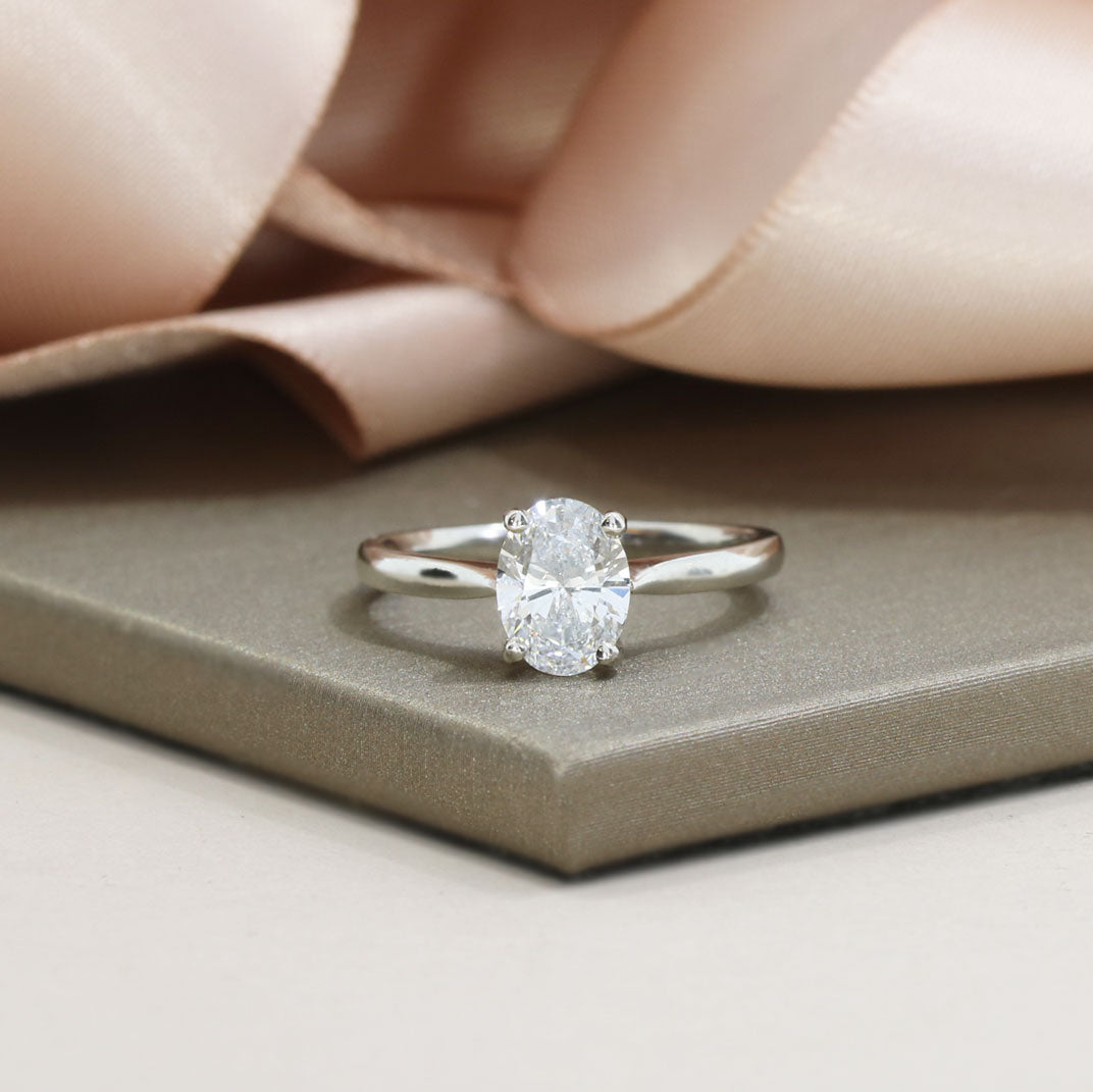 Platinum Claw Set Lab Grown Oval Diamond Solitaire Ring 1.15ct