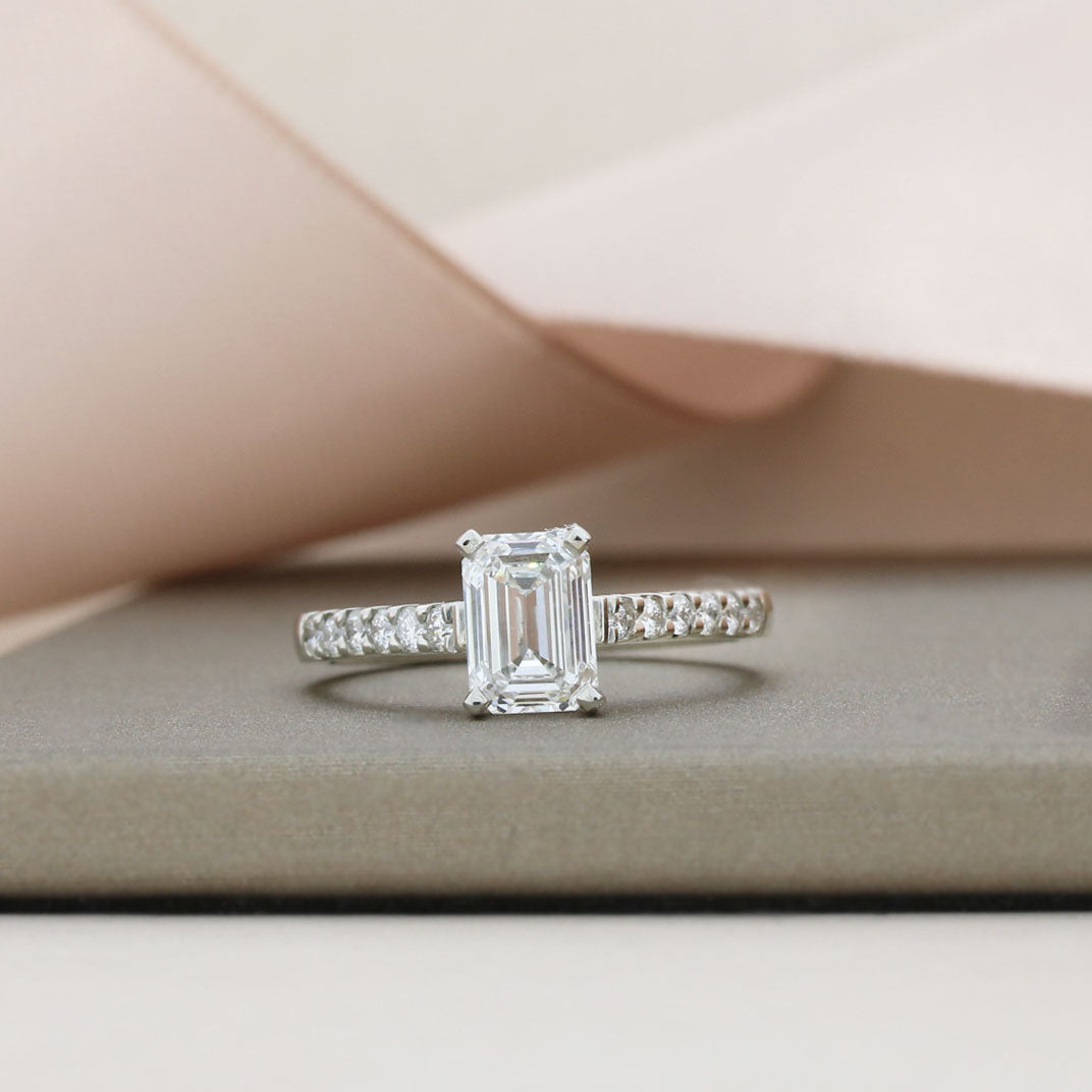 Platinum Lab Grown Emerald Cut Diamond Solitaire Ring & Shoulder Stones Approx 1.40ct