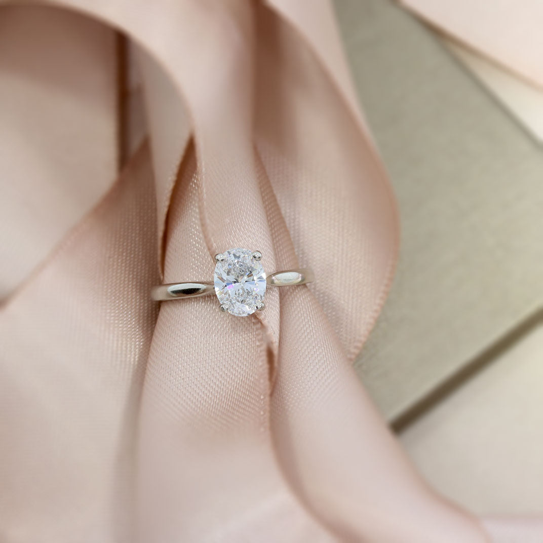 Platinum Claw Set Lab Grown Oval Diamond Solitaire Ring 1.15ct