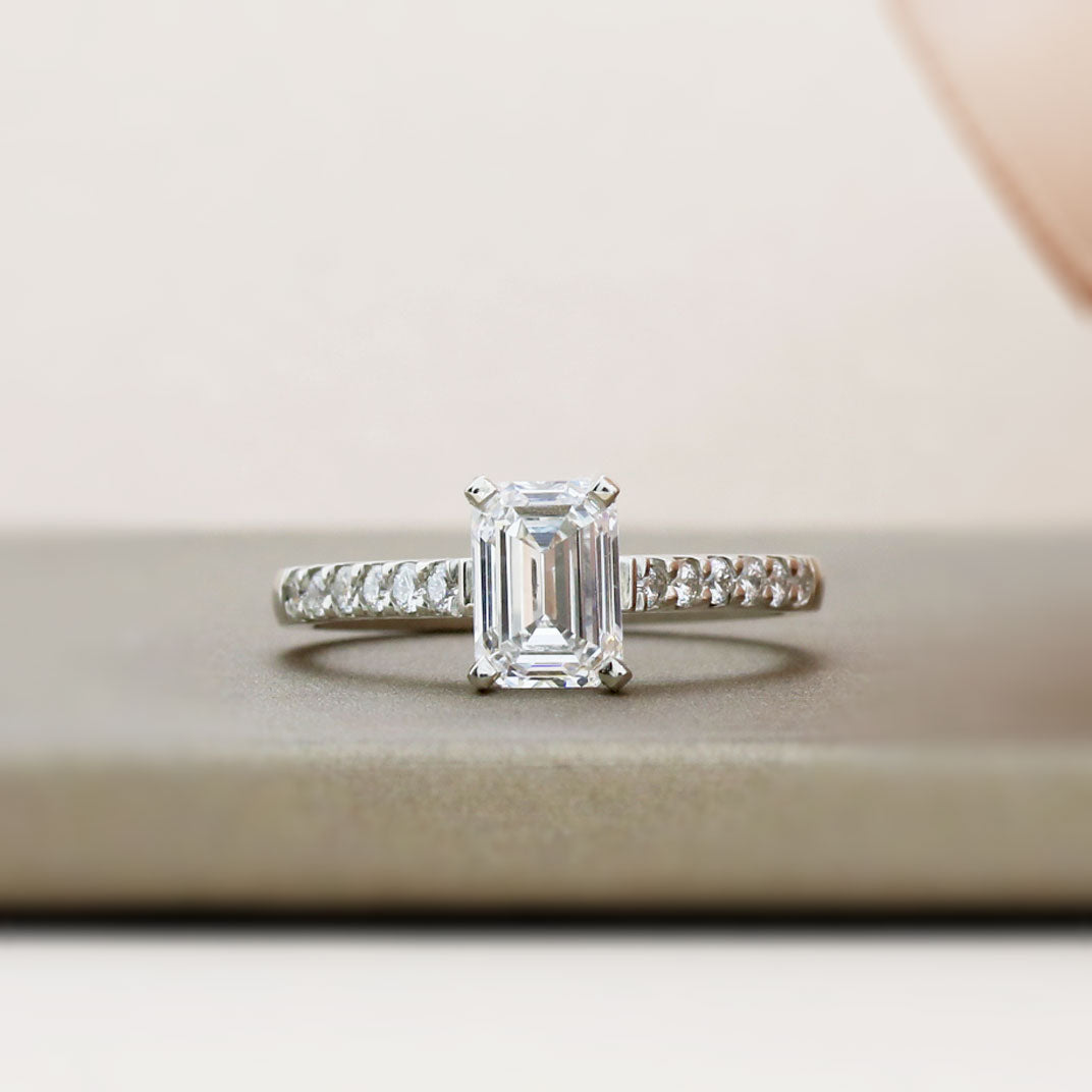Platinum Lab Grown Emerald Cut Diamond Solitaire Ring & Shoulder Stones Approx 1.40ct