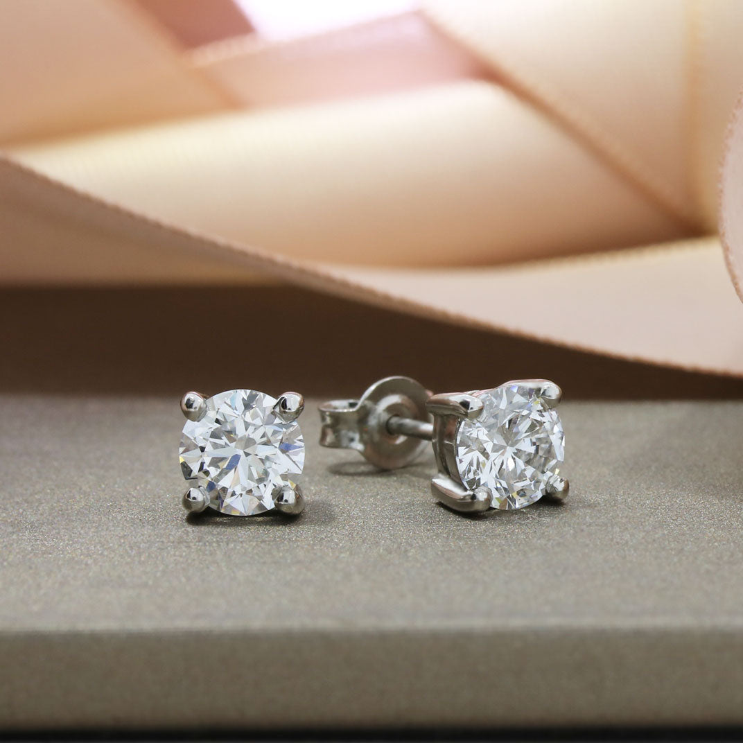 Platinum Laboratory Grown Diamond Solitaire Stud Earrings Appox 2.00ct